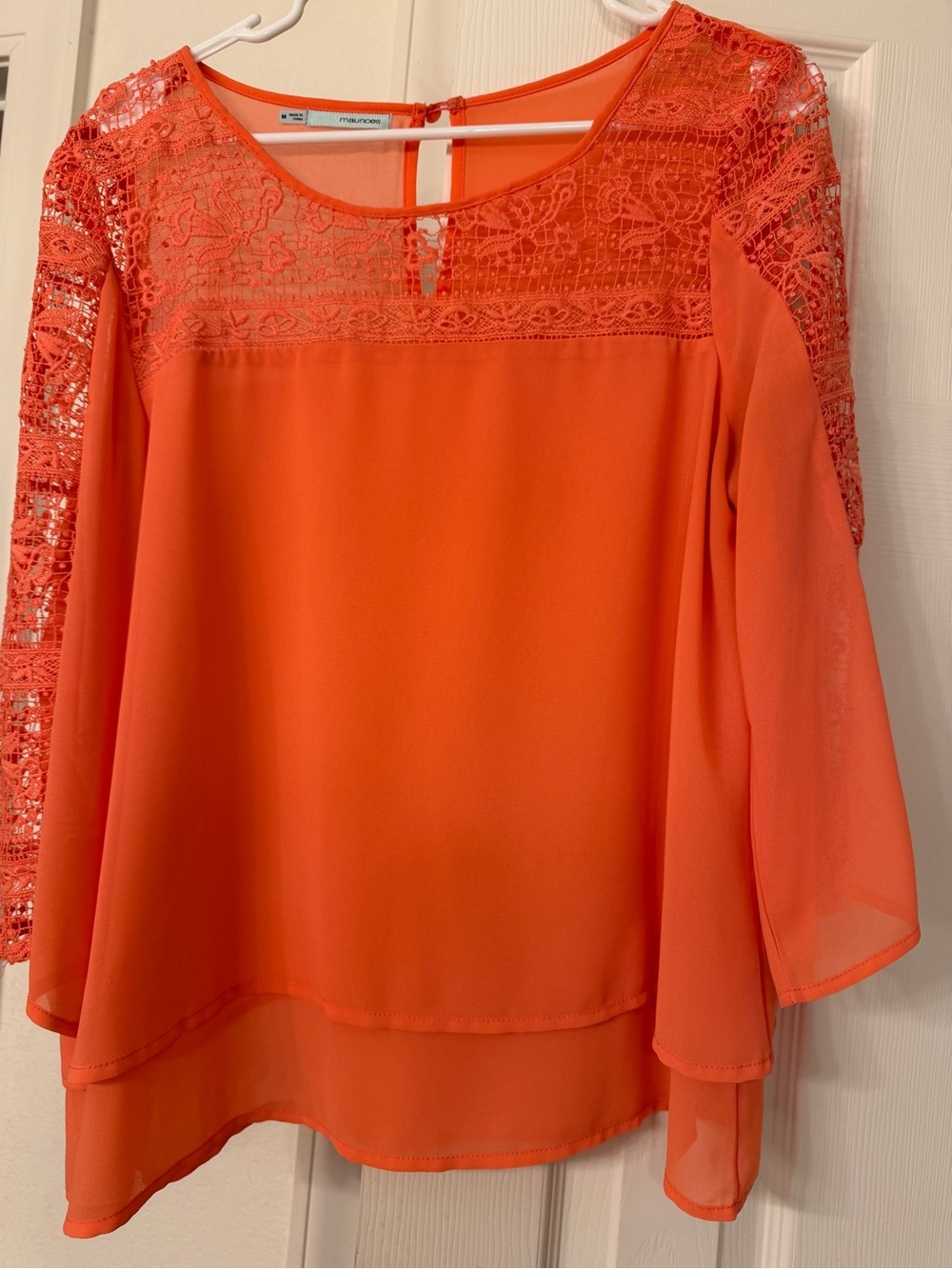 Maurices Orange Lace Yoke Chiffon Blouse size medium